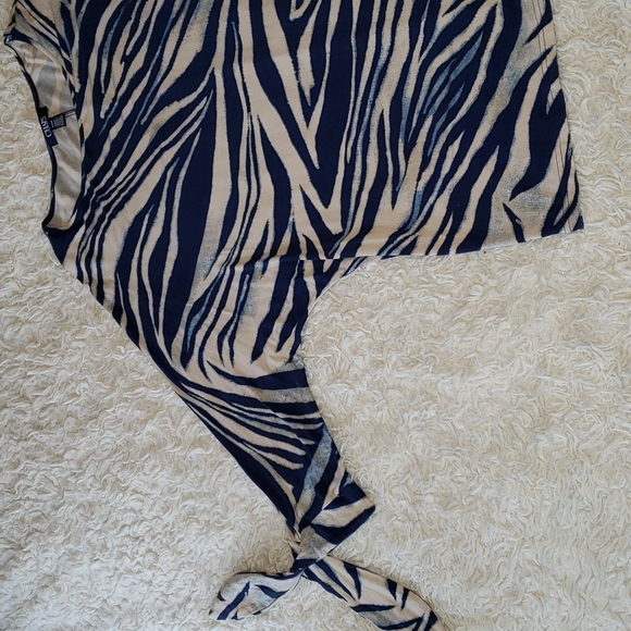 Chaps Pullover Blue Cream Print Blouse Tie Sleeves Medium - Picture 4 of 12